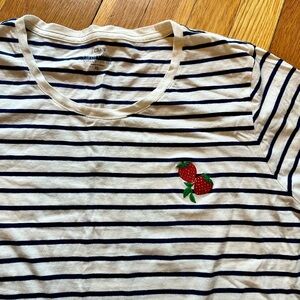 J. Crew Cotton Collector Striped Strawberry Tee Embroidery Nautical Size XL